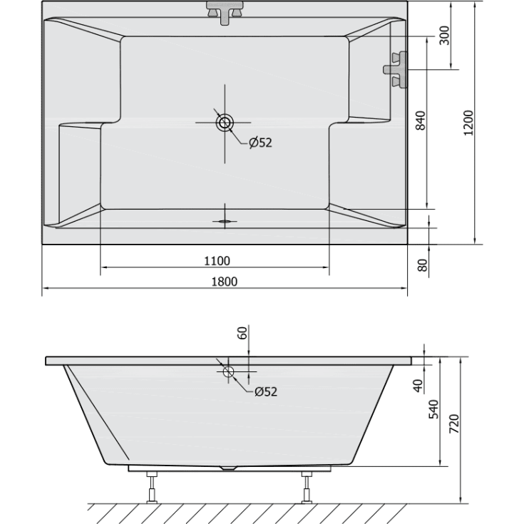 Royal Laura C3S spabad, 180x120 cm, hvid
