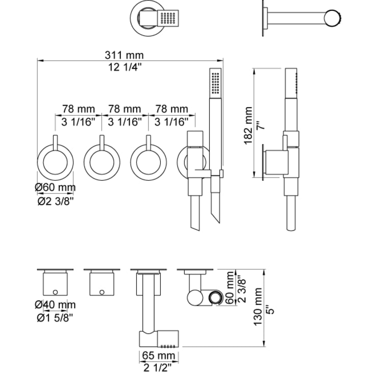 Vola 871R-081 duschset, mässing