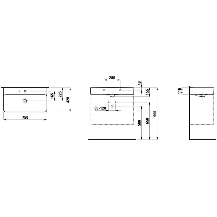 Laufen Val servant, 75x42 cm, hvit