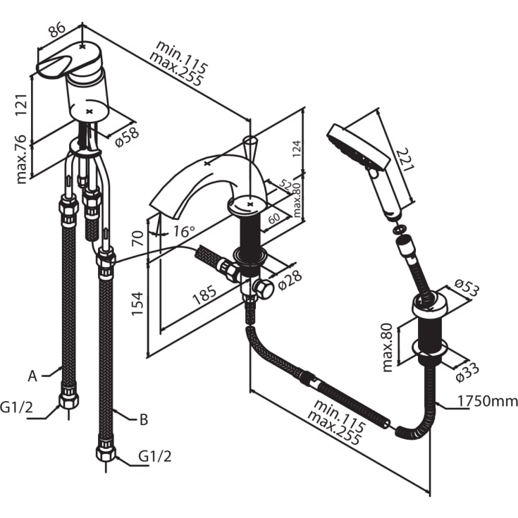 Damixa Clover kararamtur med brusesæt, krom