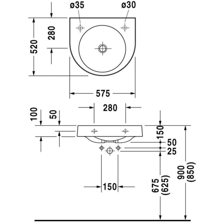 Duravit Architec vegghengt servant, 57,5x52 cm, hvit