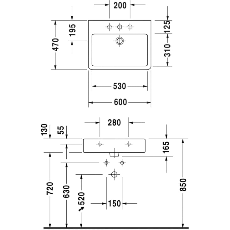 Duravit Vero toppmontert servant, 60x46,5 cm, hvit