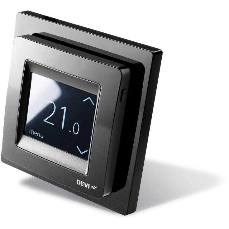 Devi reg Touch Termostat med gulvføler, Design ramme, Sort