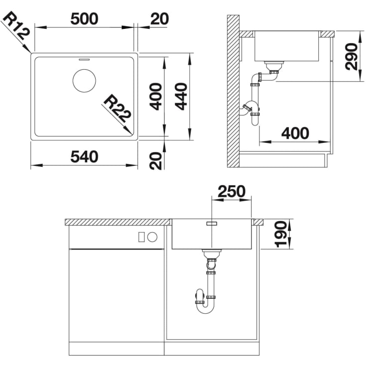Blanco Andano 500-IF/N UXI kjøkkenvask, 54x44 cm, rustfritt stål
