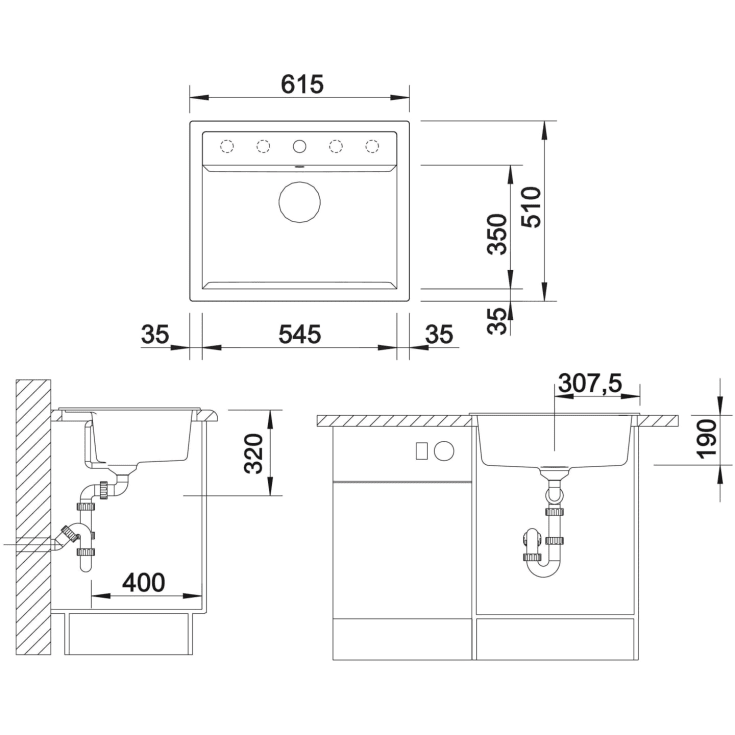 Blanco Dalago 6 MX køkkenvask, 61,5x51 cm, hvid
