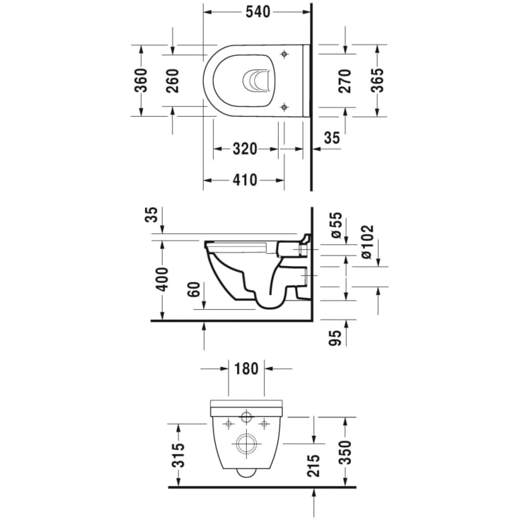 Duravit Starck 3 væghængt toilet, uden skyllekant, rengøringsvenlig, hvid