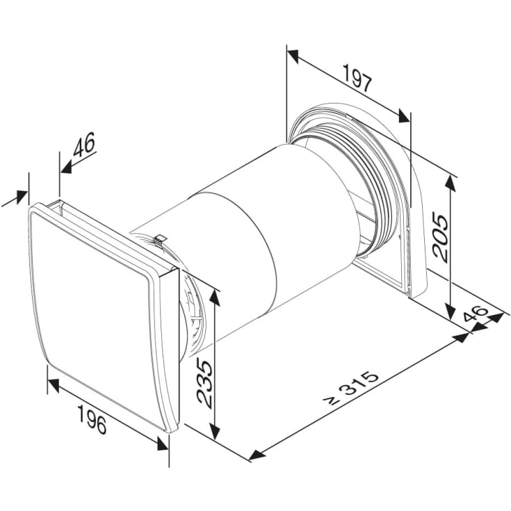 Bosch udvendig hvid metal skærm og ventilationskanal til Vent 2000 D startpakken