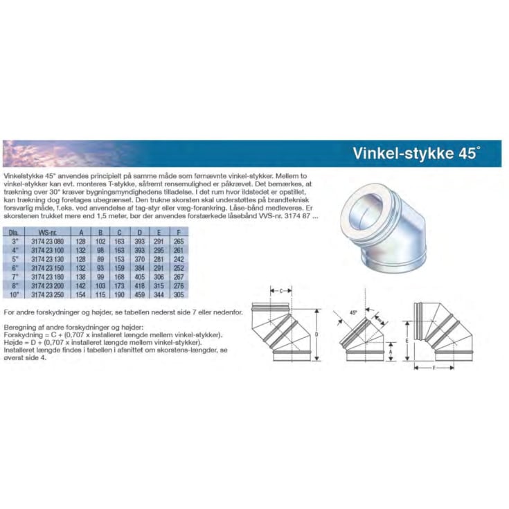 Metalbestos Multi50  5" vinkelrør , 45°