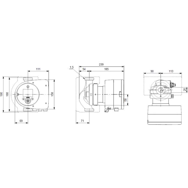Grundfos Magna3 25-40 cirkulationspumpe 180 mm. til varme