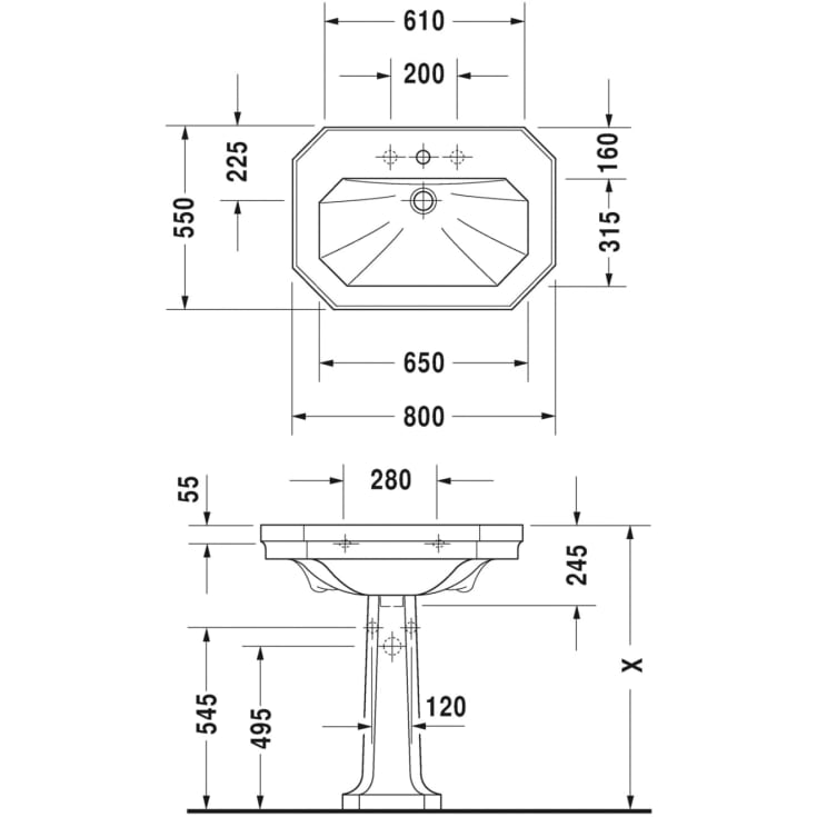 Duravit Serie 1930 servant, 80x55 cm, hvit
