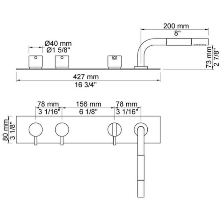 Vola BK4 kararmatur med brusesæt, børstet krom