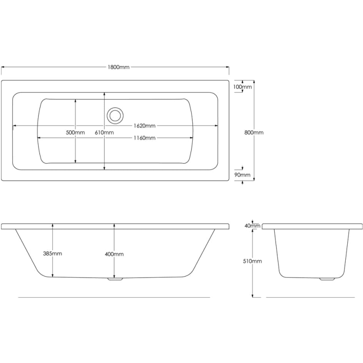 Royal Lenora 180x80cm  fritstående badekar hvid med ben og afløb