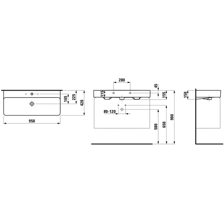 Laufen Val servant, 95x42 cm, hvit