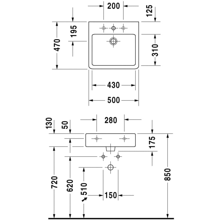 Duravit Vero toppmontert servant, 50x47 cm, hvit