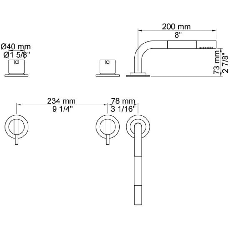 Vola SC3 kararmatur med brusesæt, børstet krom