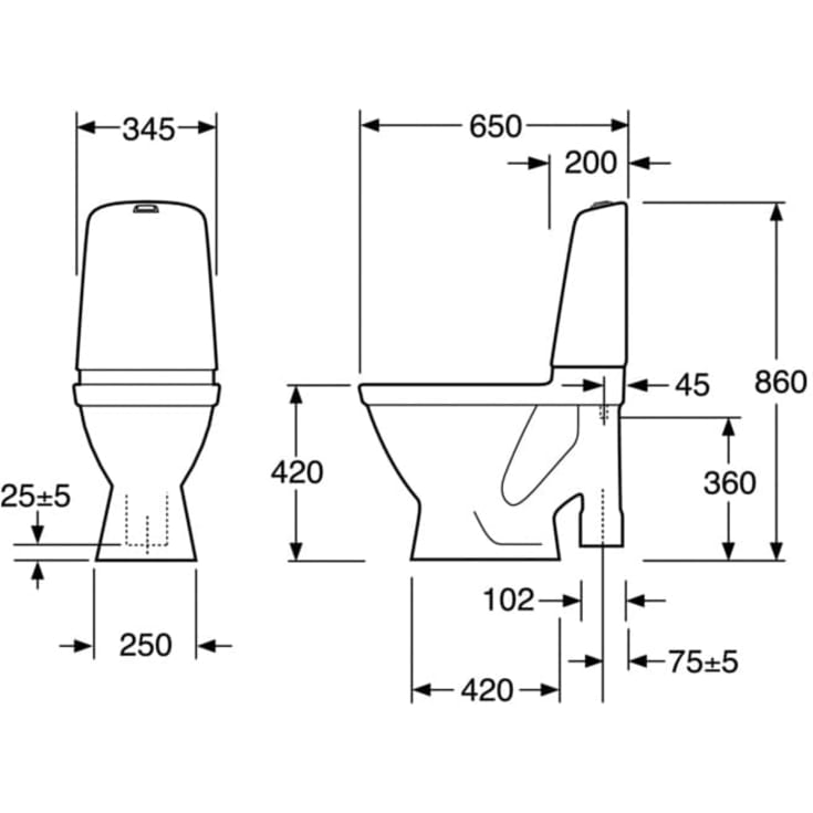 Gustavsberg Nautic 1591L toilet, uden skyllekant, rengøringsvenlig, hvid
