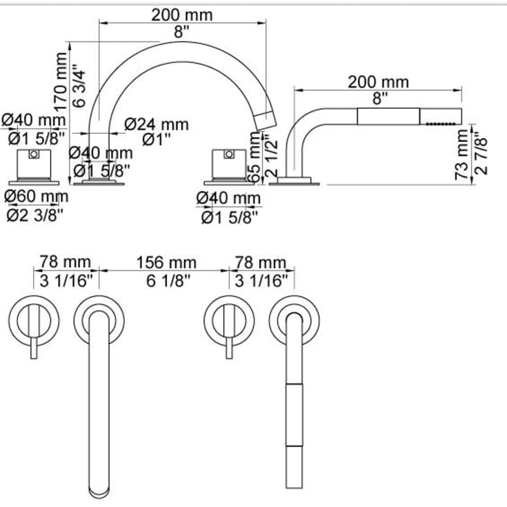 Vola SC12 kararmatur med brusesæt, børstet krom