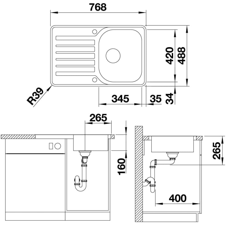 Blanco Lantos 45S-IF Compact MX køkkenvask, 76,8x48,8 cm, rustfrit stål