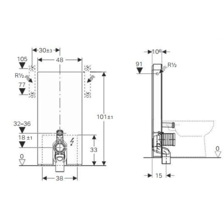 Geberit Monolith Plus sisterne for vegg-til-vegg-toalett, 101 cm, hvit