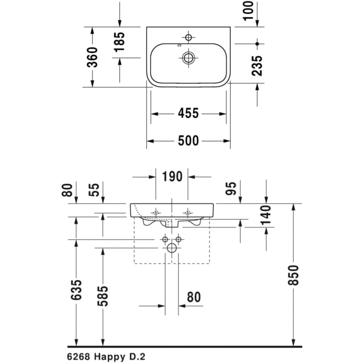 Duravit Happy D.2 håndvask, 50x36 cm, hvid