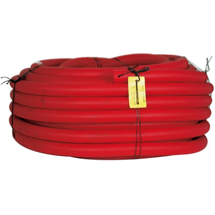 50 meter Hekaplast 63/52 mm PE-kabelrør m/muffe, korr./glat, 50 m, rød