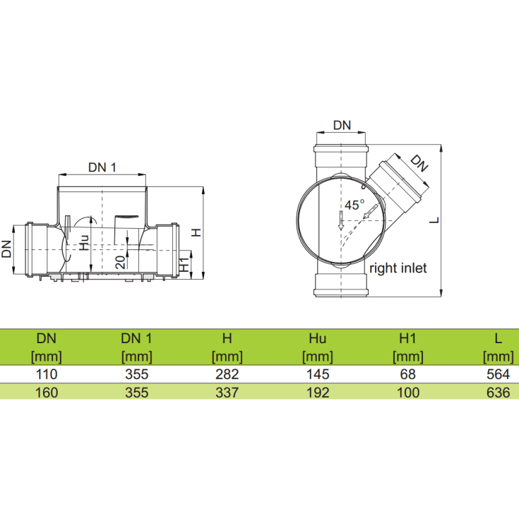 Rense- & inspektionsbrønd 160x315 mm, højre tilløb