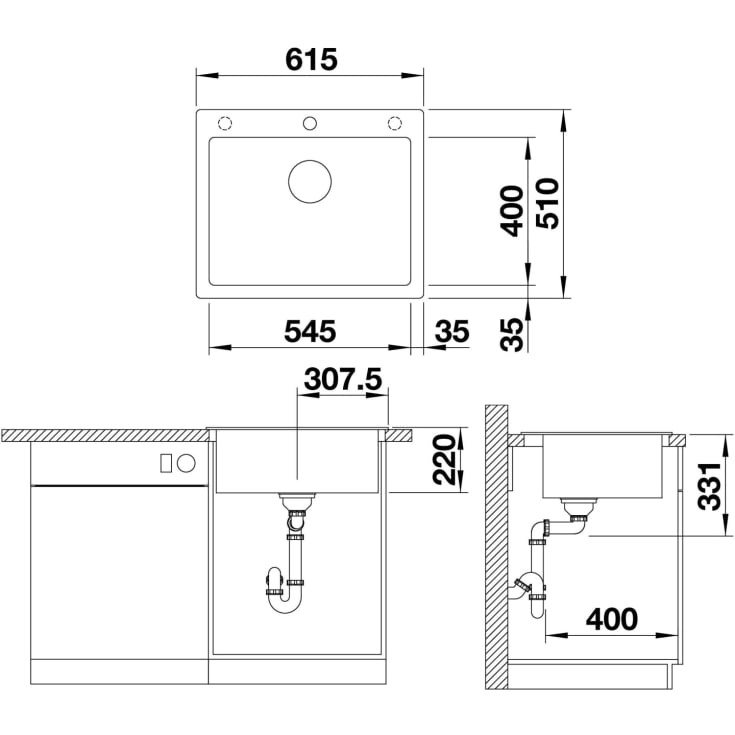 Blanco Pleon 6 UXI køkkenvask, 61,5x51 cm, sort
