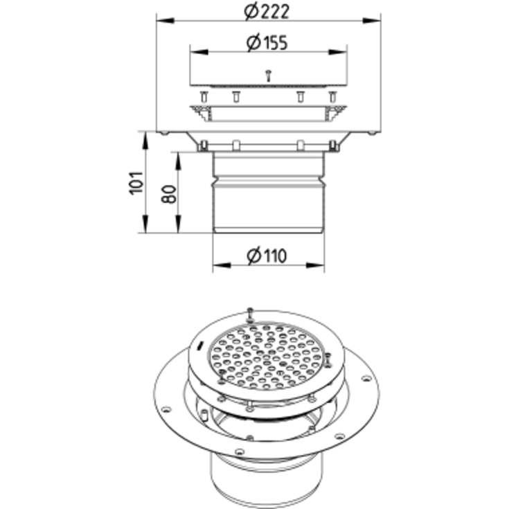 Blücher Circle afløbsskål, til vinylgulv, Ø110 mm