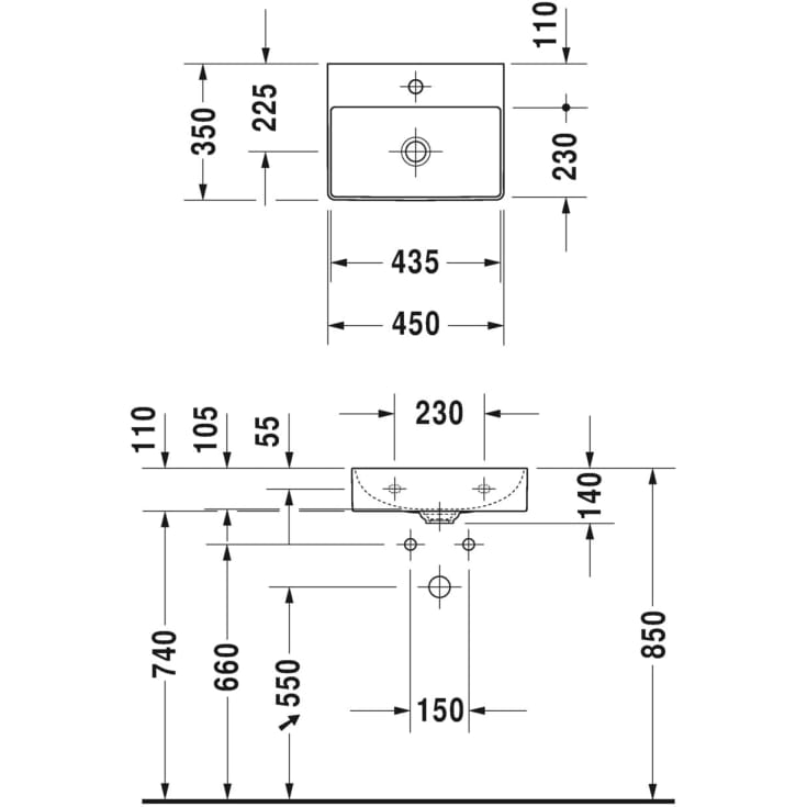 Duravit DuraSquare tvättställ, 45x35 cm, vit