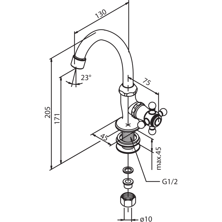 Damixa Tradition servantbatteri, krom