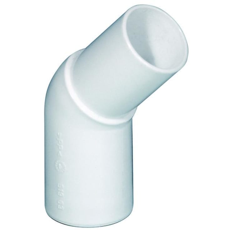 Purus afløbsbøjning, 45°, Ø32 mm, muffe/nippel, plast, hvid
