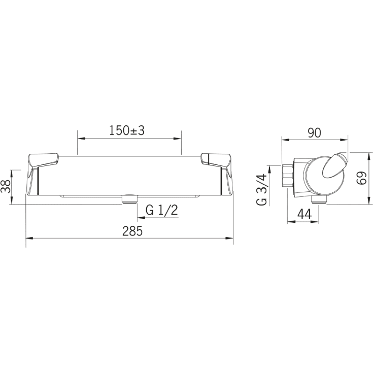 Oras Apollo Dusjsett m/Termostat 72 cm, Krom