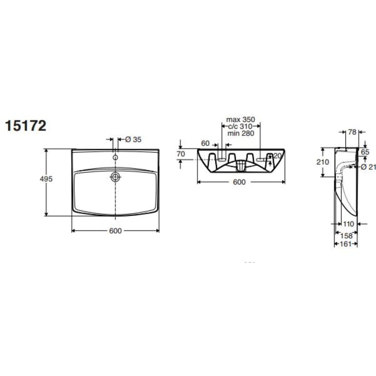 Ifö Spira Art håndvask, 60x49,5 cm, hvid