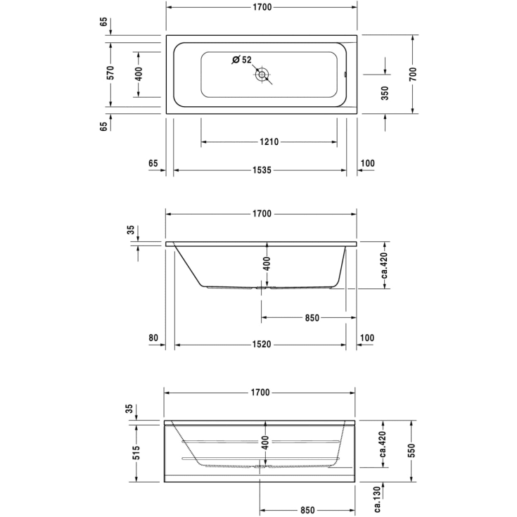 Duravit D-Code badekar, 170x70 cm, hvid