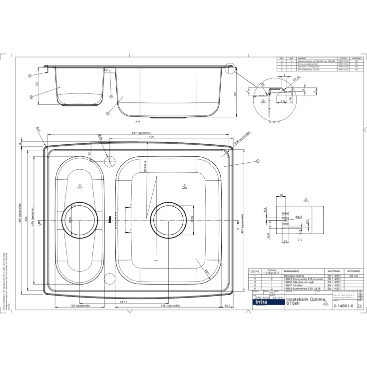 Intra Horizon HZ615SH køkkenvask, 61,5x51 cm, rustfrit stål