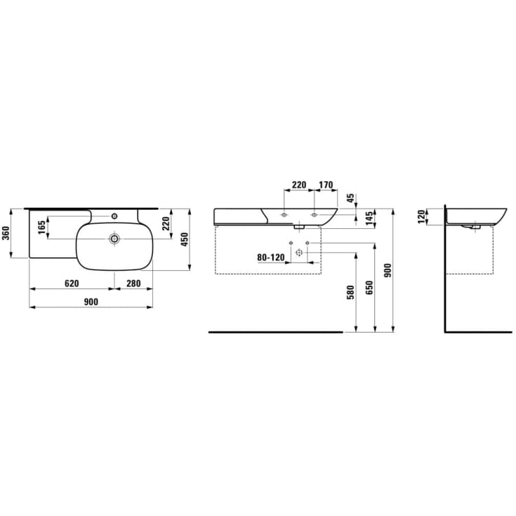 Laufen Ino håndvask, 90x45 cm, højre, hvid