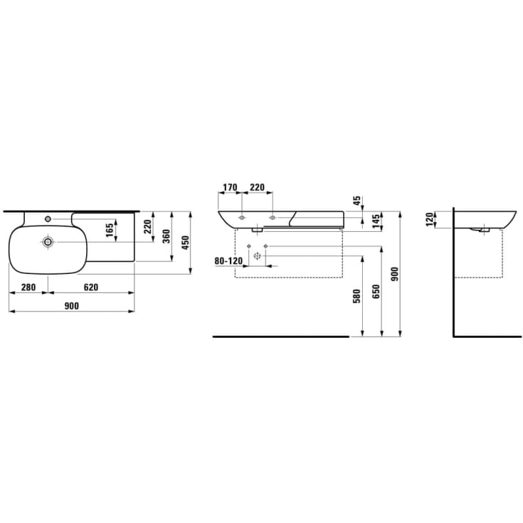 Laufen Ino håndvask, 90x45 cm, venstre, hvid