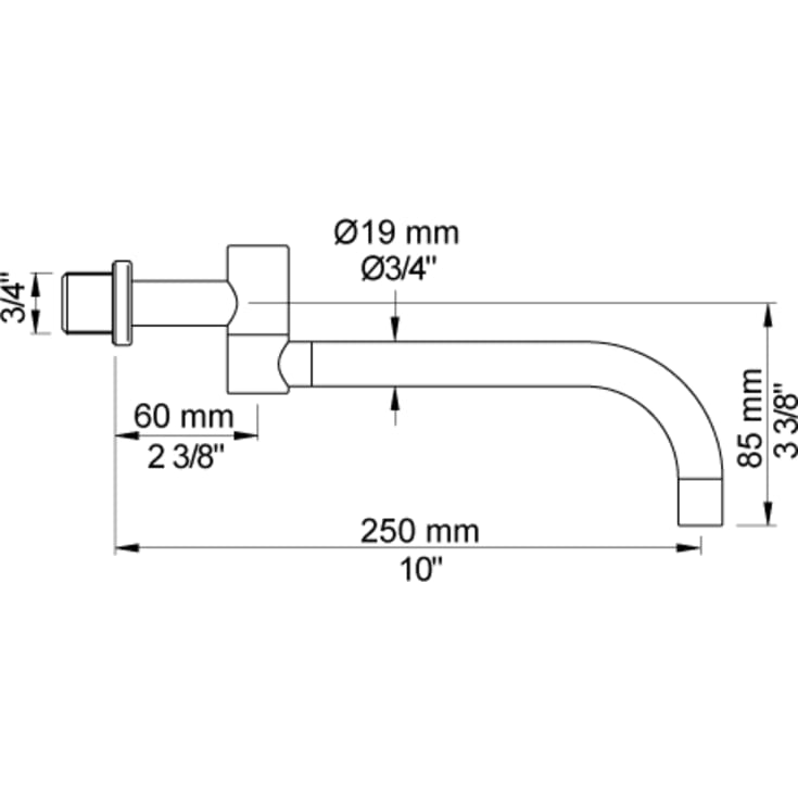 Vola 030 svingbar tud 250 mm, rustfri