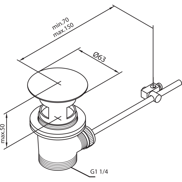 Damixa bundventil, løft-op, messing