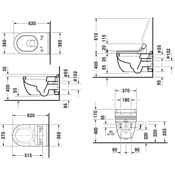 Duravit Starck 3 dusjtoalett, rengjøringsvennlig, hvit