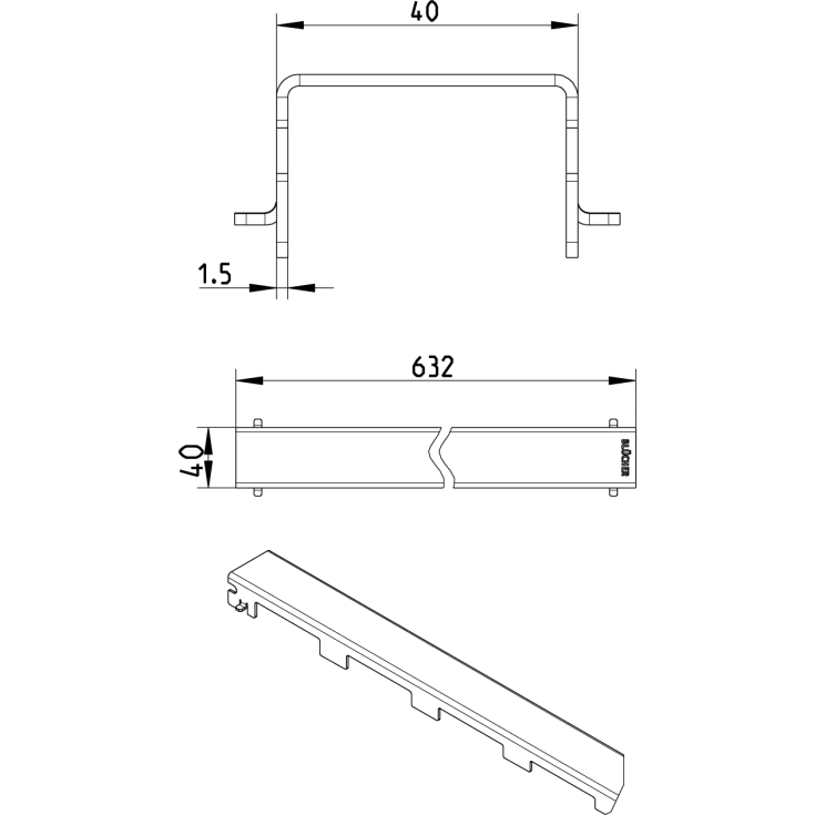 Blücher Waterline Copenhagen rist, 700 mm, rustfrit stål
