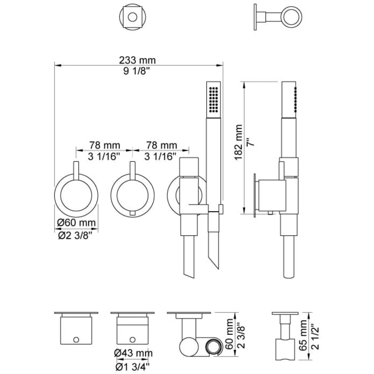Vola 5171RT9 brusesæt, vandbesparende,  krom