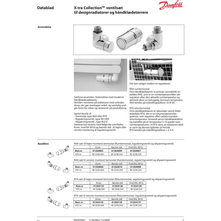 Danfoss RTX ventilsæt, til højre monteret termostat, hvid