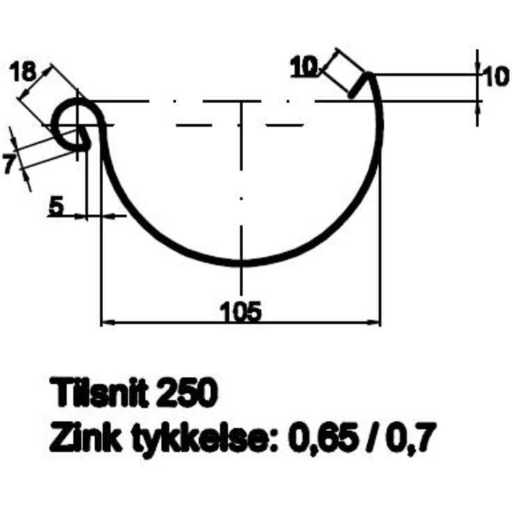 Rheinzink indvendig gering nr. 10, zink