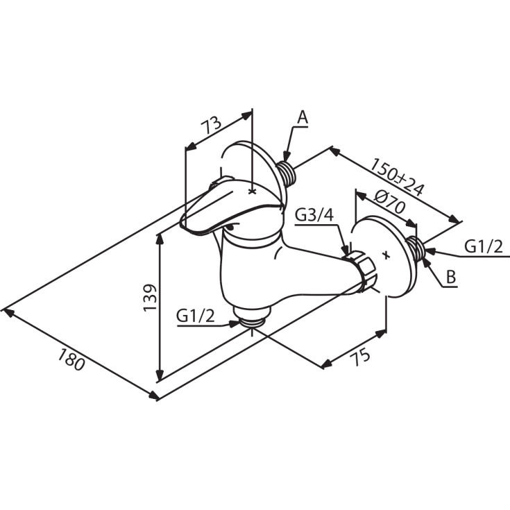 Damixa Space dusjbatteri, krom