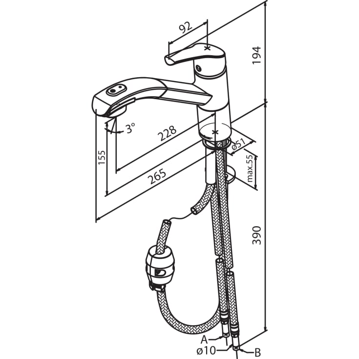 Damixa Rowan kjøkkenarmatur, uttrekkbar tut, krom