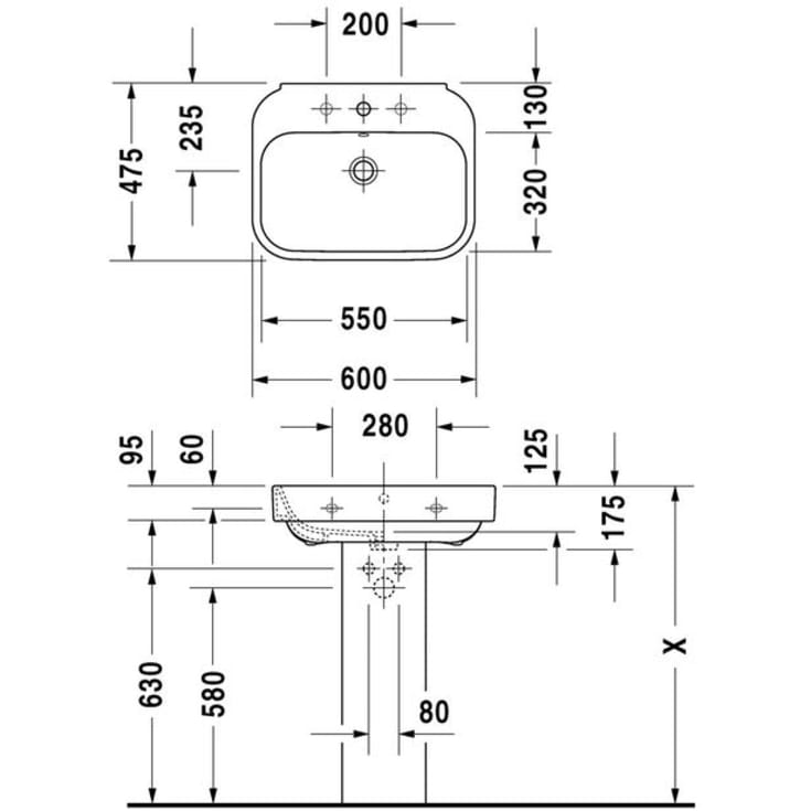 Duravit Happy D.2 vegghengt servant, 60x47,5 cm, hvit