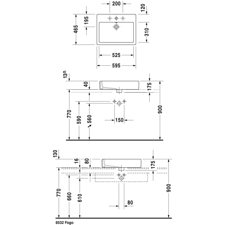 Duravit Vero toppmontert servant, 59,5x46,5 cm, hvit