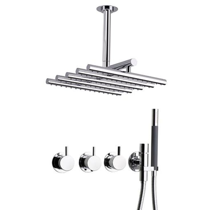 Vola 5471R-051A dusjtermostat, m/takdusj og hånddusj, rosett, børstet