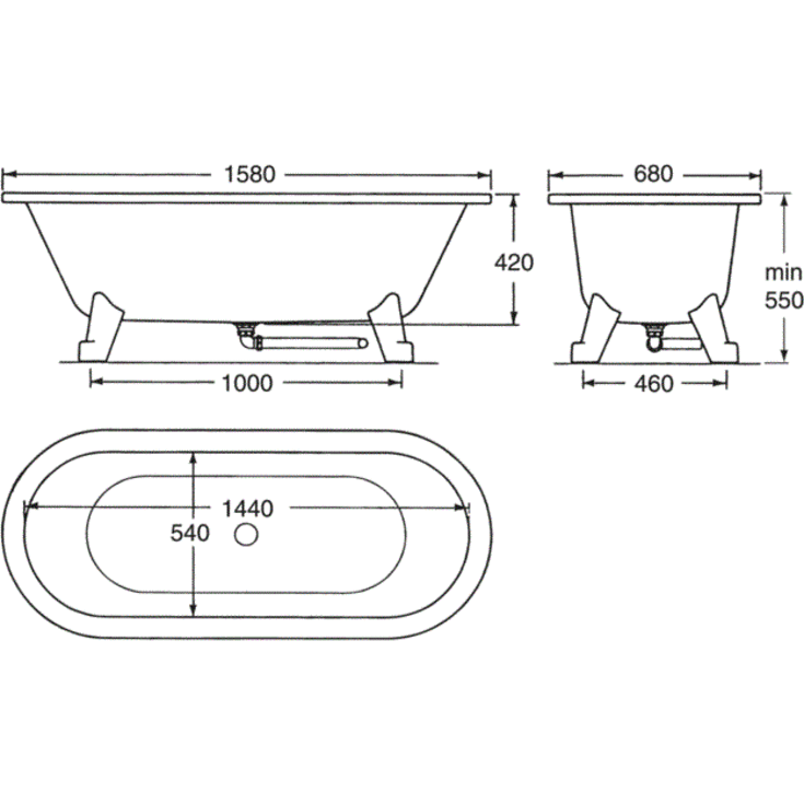 Gustavsberg 6316 badekar, 158x68 cm, hvid